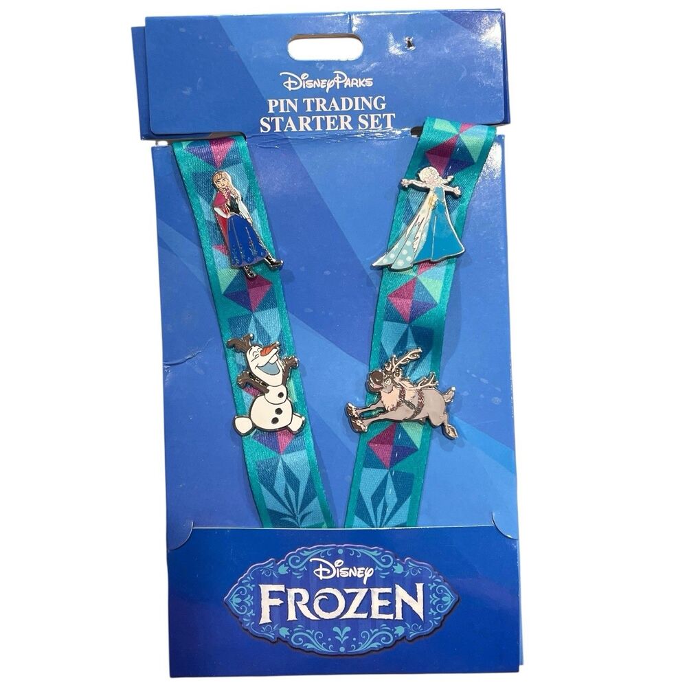 Disney Frozen Pin Trading Starter Set Anna Elsa Olaf Sven Lanyard 4 Pins